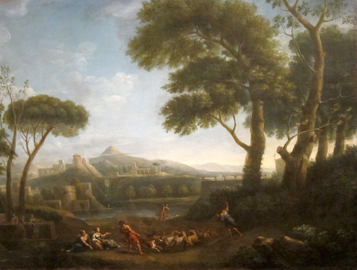 landscape with arcadian figures and imaginary classical buildings